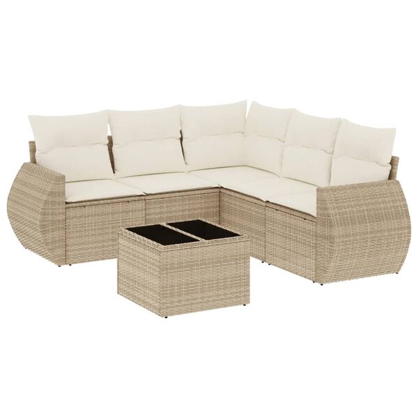 vidaXL Salon de jardin avec coussins 6 pcs beige r&eacute;sine tress&eacute;e