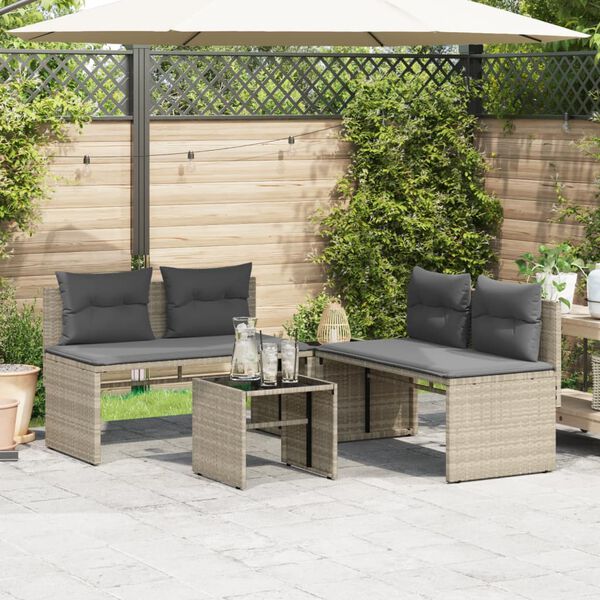 vidaXL Salon de jardin 4 pcs avec coussins gris clair résine tressée
