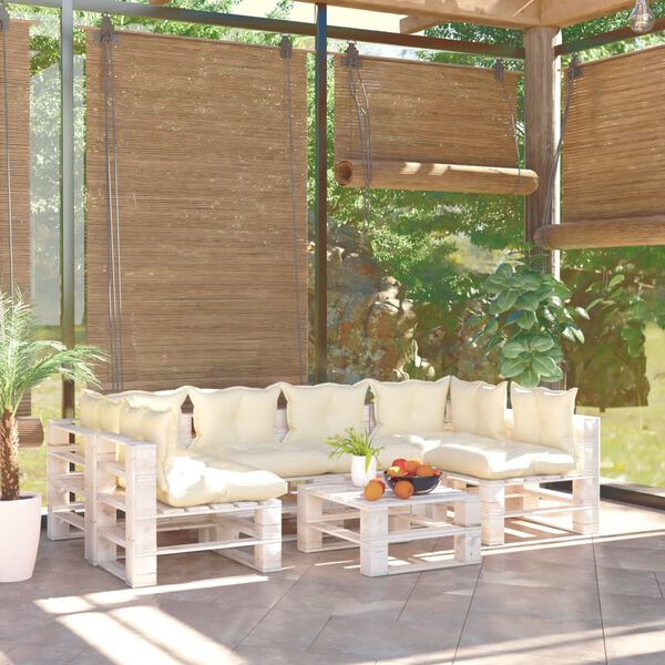 vidaXL Salon de jardin palette 7 pcs avec coussins bois de pin