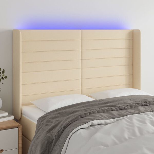 vidaXL T&ecirc;te de lit &agrave; LED Cr&egrave;me 147x16x118/128 cm Tissu