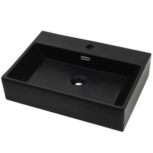 vidaXL Vasque avec trou de robinet en c&eacute;ramique Noir 76x42,5x14,5 cm