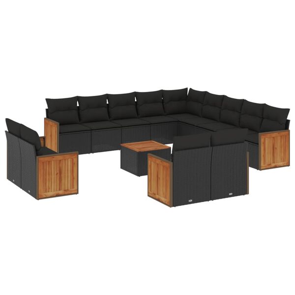 vidaXL Salon de jardin avec coussins 14 pcs noir r&eacute;sine tress&eacute;e
