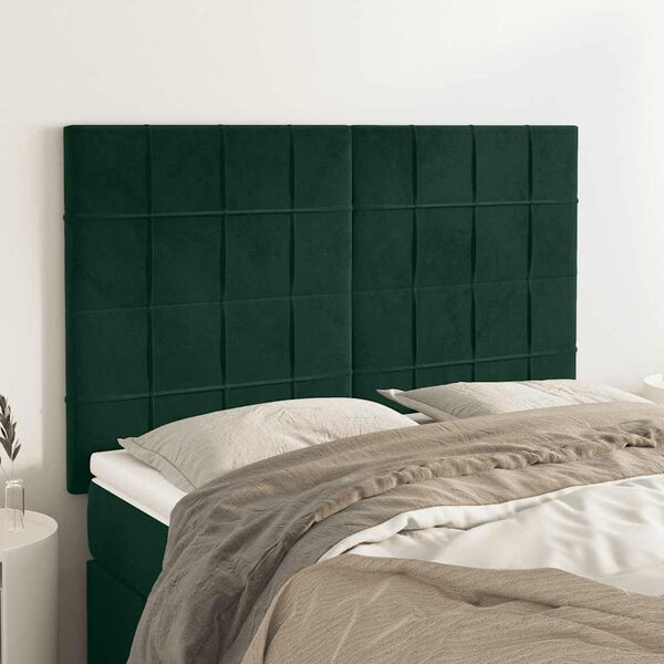vidaXL T&ecirc;te de lit Vert fonc&eacute; 144 x 5 x 118/128 cm Velours