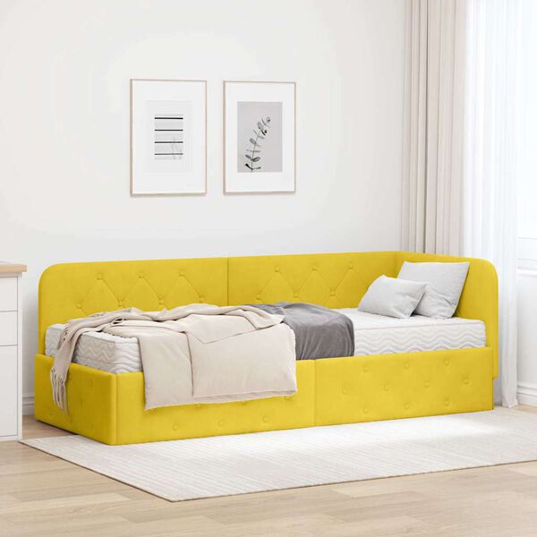vidaXL Cadre de lit d'angle avec matelas Jaune 80 x 200 cm Velours