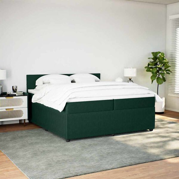 vidaXL Sommier &agrave; lattes de lit et matelas Vert fonc&eacute; 200x200cm Velours