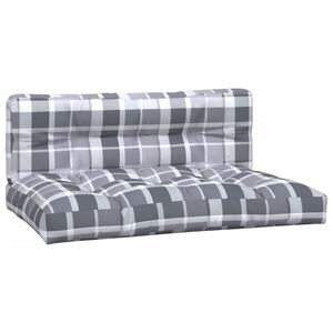 vidaXL Coussins de palette lot de 2 motif &agrave; carreaux gris tissu