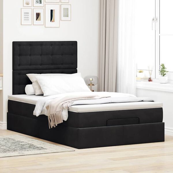 vidaXL Cadre de lit ottoman avec matelas noir 120x190 cm velours