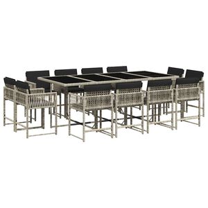 vidaXL Ensemble &agrave; manger de jardin et coussins 13 pcs gris clair rotin