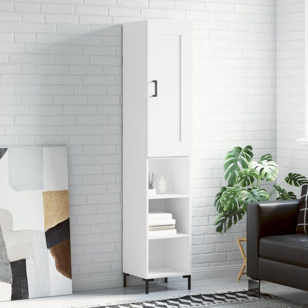 vidaXL Buffet haut Blanc 34,5x34x180 cm Bois d'ing&eacute;nierie