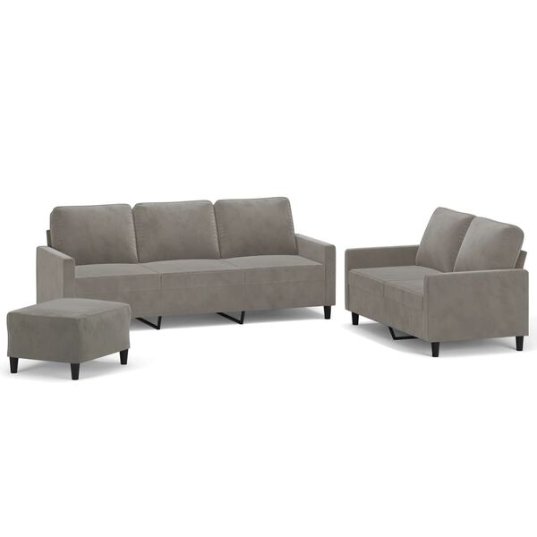 vidaXL Ensemble de canap&eacute;s 3 pcs avec coussins Gris clair Velours