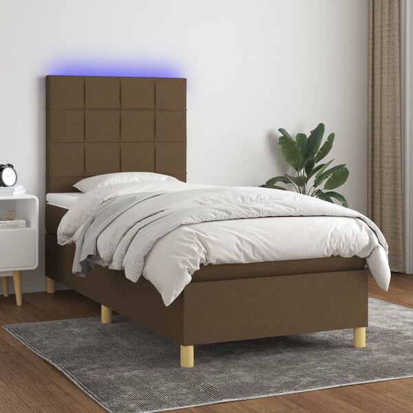 vidaXL Sommier &agrave; lattes de lit matelas et LED Marron fonc&eacute; 100x200 cm