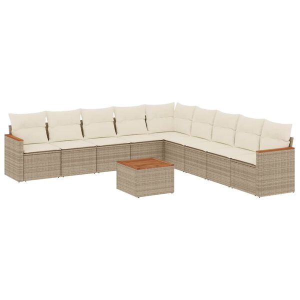 vidaXL Salon de jardin avec coussins 10 pcs beige résine tressée