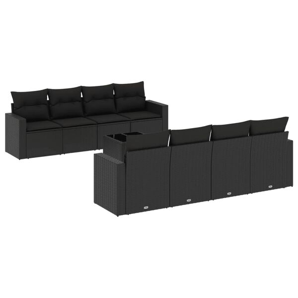 vidaXL Salon de jardin 9 pcs avec coussins noir r&eacute;sine tress&eacute;e