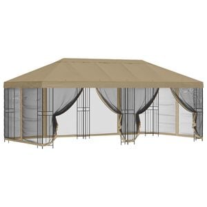 vidaXL Gazebo avec murs lat&eacute;raux 6 x 3 m Beige Polyester et Acier