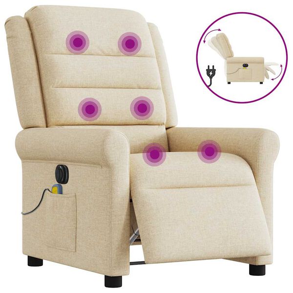 vidaXL Fauteuil inclinable de massage &eacute;lectrique cr&egrave;me tissu