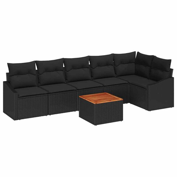 vidaXL Ensemble de canap&eacute; de jardin avec coussin 7 pcs Noir polyrotin