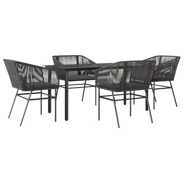 vidaXL Ensemble &agrave; manger de jardin et coussins 5 pcs noir rotin verre