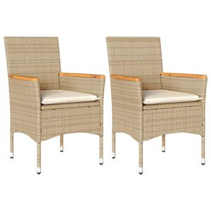 vidaXL Chaises de jardin avec coussins lot de 2 beige r&eacute;sine tress&eacute;e