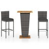 vidaXL Ensemble de bar de jardin 3 pcs et coussins R&eacute;sine tress&eacute;e Gris
