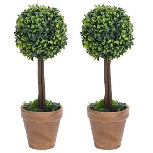 vidaXL Plantes de buis artificiel 2 pcs avec pots Boule Vert 33 cm