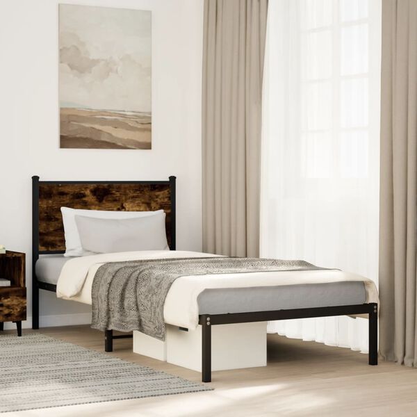 vidaXL Cadre de lit en m&eacute;tal sans matelas ch&ecirc;ne fum&eacute; 80x200 cm