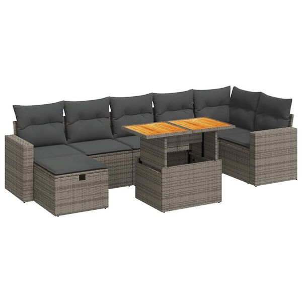 vidaXL Salon de jardin 5 pcs avec coussins gris r&eacute;sine tress&eacute;e acacia
