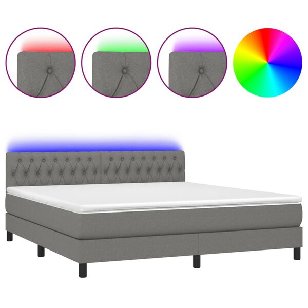 vidaXL Sommier &agrave; lattes de lit et matelas et LED Gris fonc&eacute; 160x200 cm