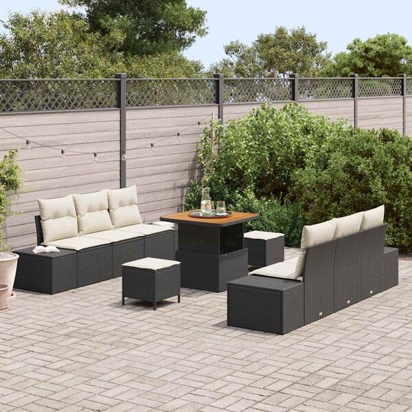 vidaXL Ensemble de canap&eacute; de jardin avec coussin 9 pcs Noir et Cr&egrave;me