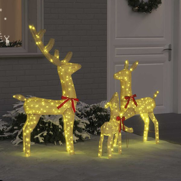 vidaXL Famille de Rennes 3 pcs Blanc chaud 68 x 26 x 127 cm tissu