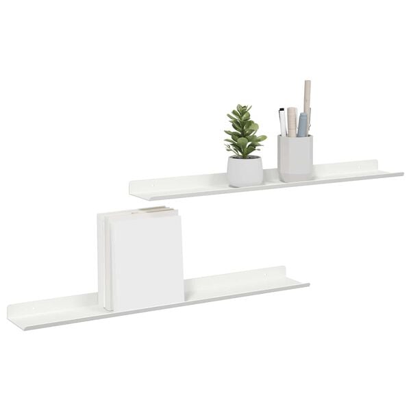 vidaXL &Eacute;tag&egrave;re flottante 2 pcs Blanc 60 x 9 x 2,5 cm Acier