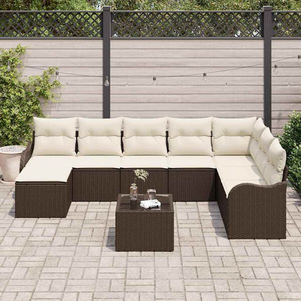 vidaXL Ensemble de canap&eacute; de jardin 9 pcs Marron Poly rotin