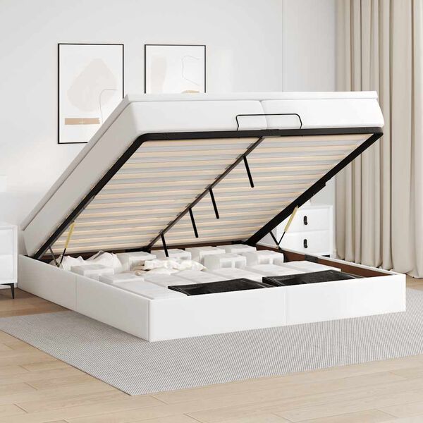 VidaXL Cadre de lit ottoman avec matelas blanc 200x200 cm similicuir