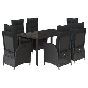 vidaXL Ensemble &agrave; manger de jardin coussins 7pcs Noir R&eacute;sine tress&eacute;e