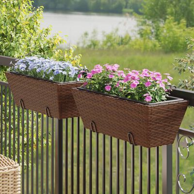 vidaXL Jardinières avec crochets 2 pcs marron résine tressée