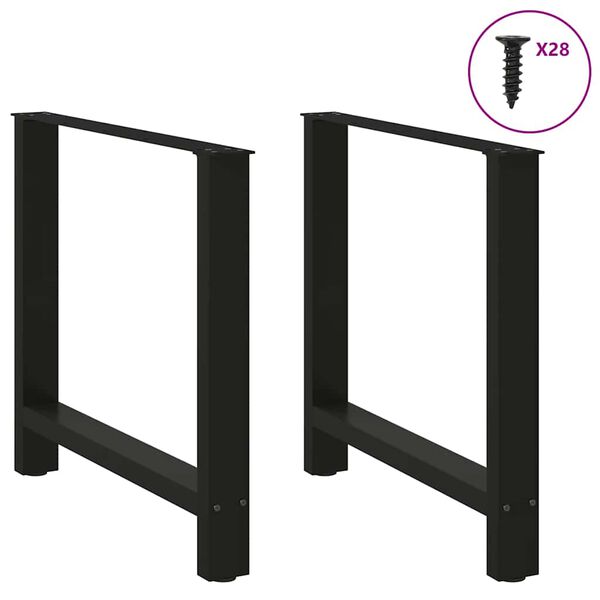 vidaXL Pieds de table &agrave; manger Noir 2 pi&egrave;ces 80 x (72-73) cm Acier