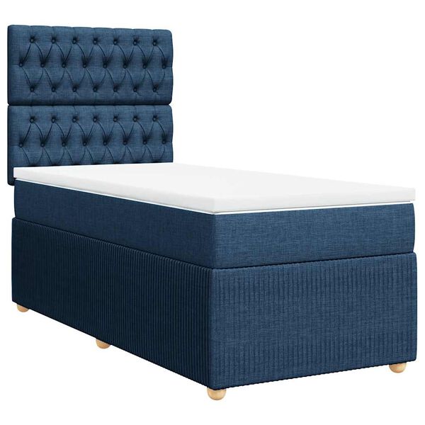 vidaXL Sommier &agrave; lattes de lit avec matelas Bleu 90x200 cm Tissu