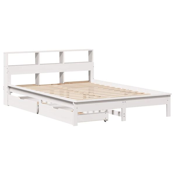 vidaXL Lit biblioth&egrave;que sans matelas blanc 140x190 cm bois pin massif