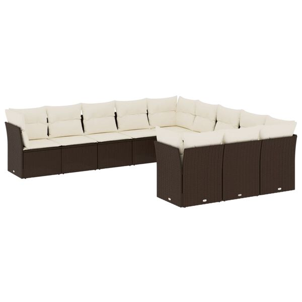 vidaXL Salon de jardin et coussins 11 pcs marron r&eacute;sine tress&eacute;e