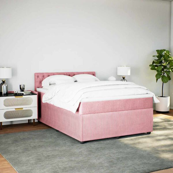 vidaXL Sommier &agrave; lattes de lit avec matelas Rose 160x200 cm Velours