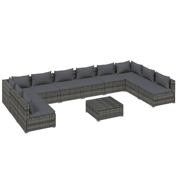 vidaXL Salon de jardin 11 pcs avec coussins Résine tressée Gris