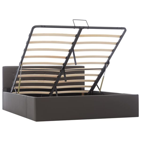 vidaXL Cadre de lit &agrave; rangement hydraulique gris similicuir 140x200 cm