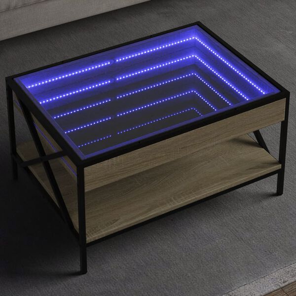 vidaXL Table basse avec LED infini ch&ecirc;ne sonoma 70x50x38 cm