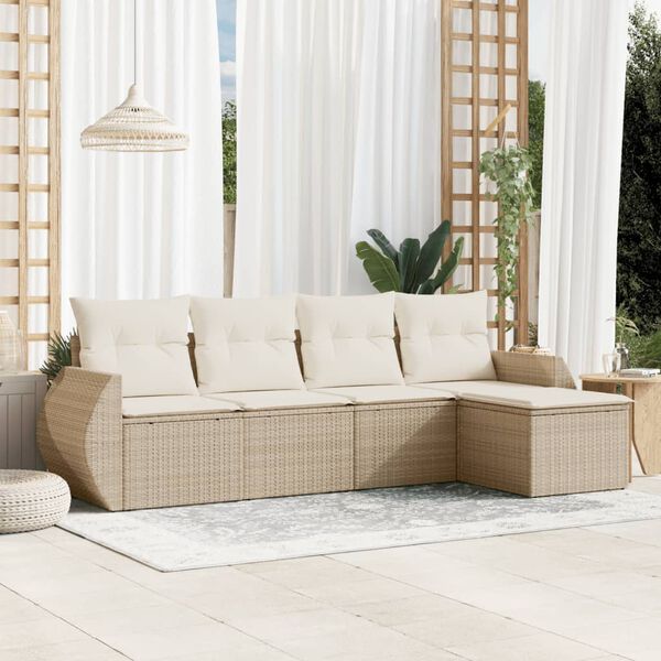 vidaXL Salon de jardin avec coussins 5 pcs beige r&eacute;sine tress&eacute;e