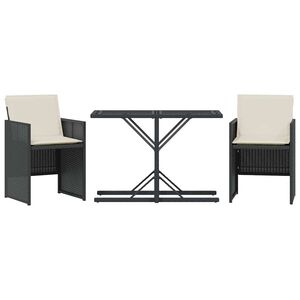 vidaXL Ensemble de bistro 3 pcs avec coussins noir r&eacute;sine tress&eacute;e