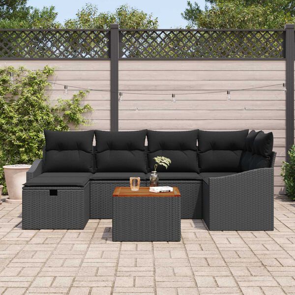 vidaXL Ensemble de canapé de jardin avec coussin 7 pcs Noir Poly rotin