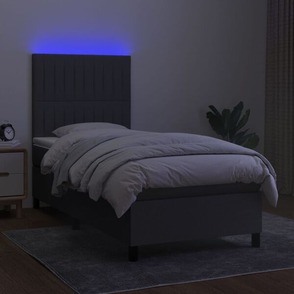 vidaXL Sommier &agrave; lattes de lit avec matelas et LED Gris fonc&eacute; 90x190cm