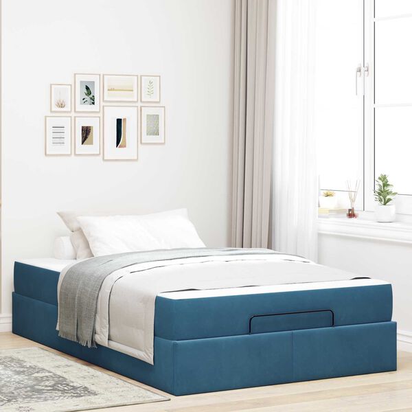 vidaXL Cadre de lit avec matelas avec matelas 2 pcs Bleu Velours