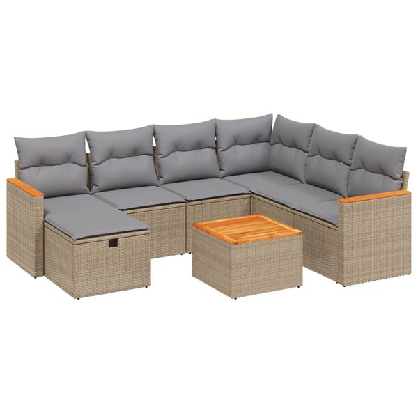 vidaXL Salon de jardin avec coussins 8pcs m&eacute;lange beige r&eacute;sine tress&eacute;e