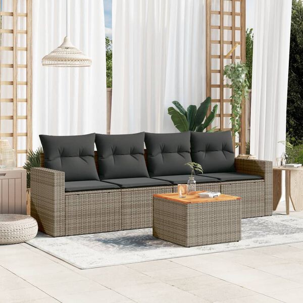 vidaXL Salon de jardin 5 pcs avec coussins gris r&eacute;sine tress&eacute;e