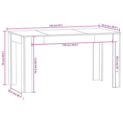 vidaXL Table de salle à manger Gris béton 140x74,5x76 cm Aggloméré